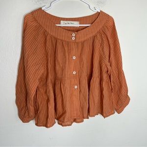 We The Free People Crop Oversized Blouse Stripe Sz XS